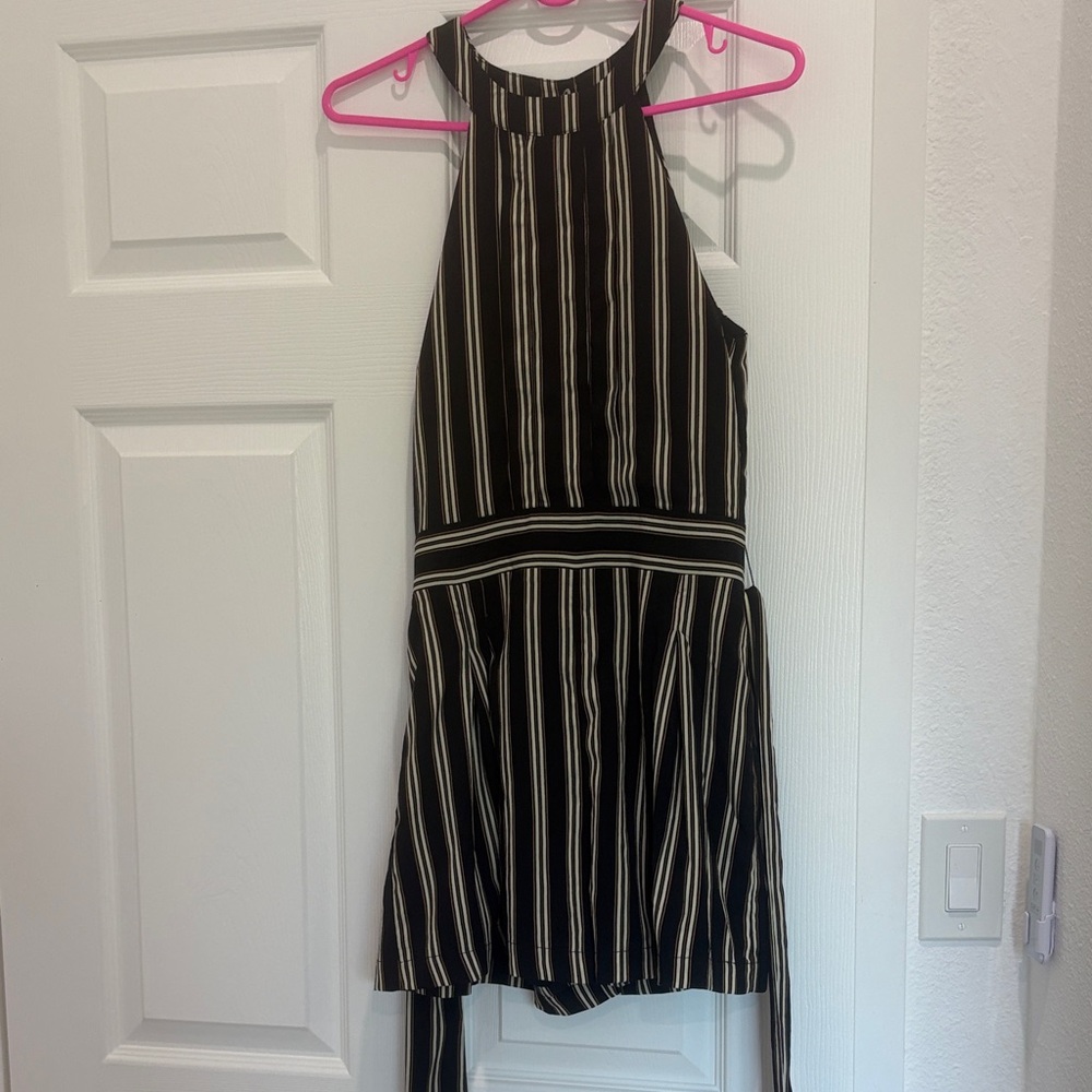 Black and White Striped Halter Dress